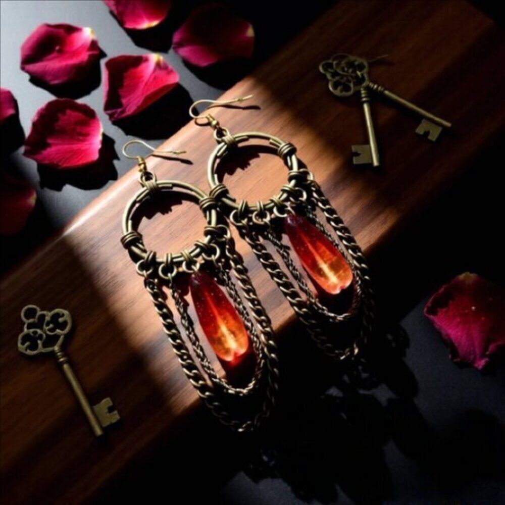 Boho Chic & Trendy! Extra Long 3.5"! Chain + Flower Petal Chandelier Earrings